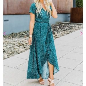 Teal Polka Dot Maxi Dress